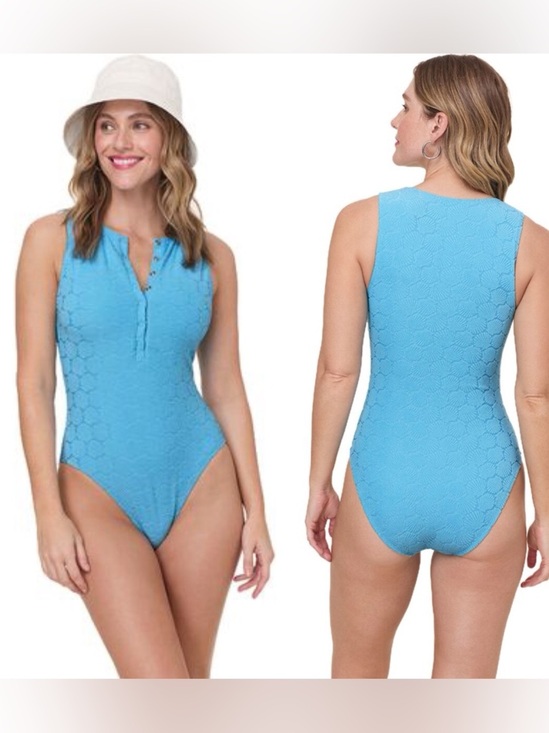 Andie Other - Andie Sky Blue Textured One-Piece Swimsuit